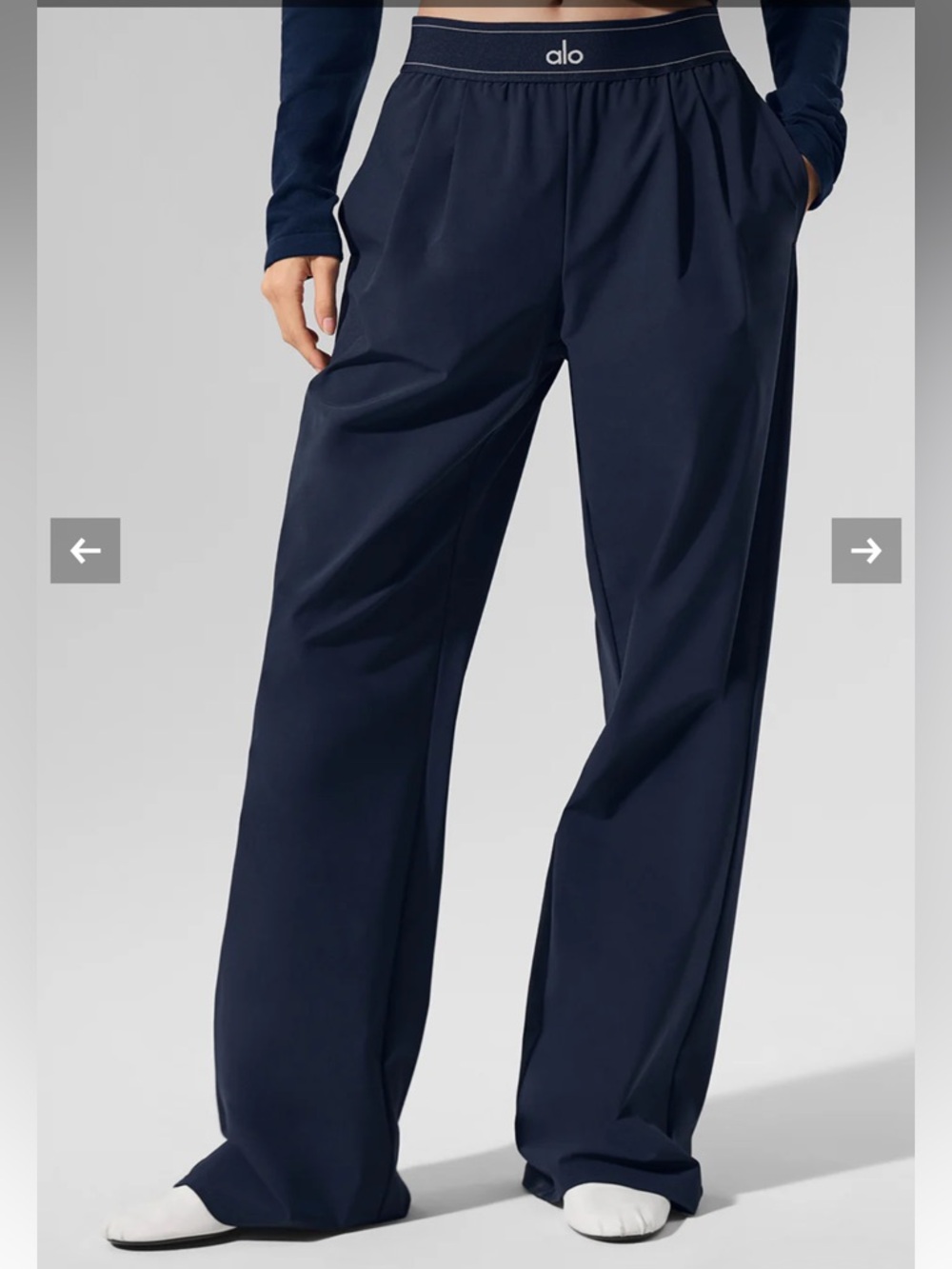 ALO Yoga Suit Up Trouser Regular Navy Wide-Leg Lounge Pants with Elastic Waist S